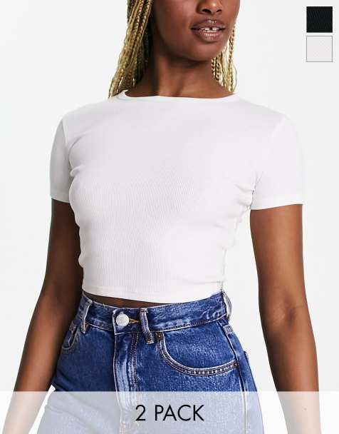 ASOS DESIGN fitted crop t-shirt with long sleeve in white