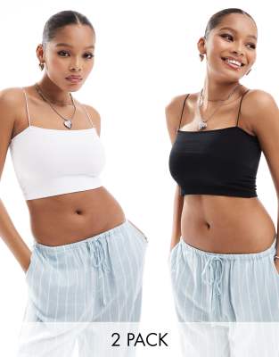 2 pack strappy ribbed tube crop top in white & black