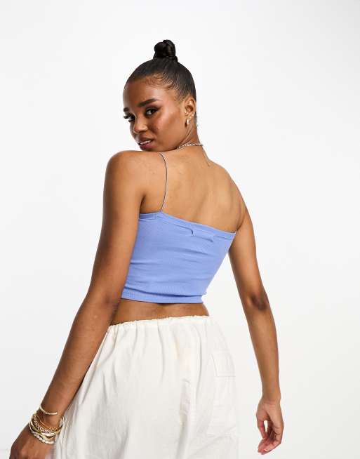 White Strappy Rib Crop Top