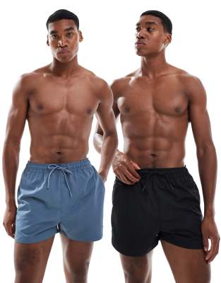 2 pack STWD swim shorts in black & blue