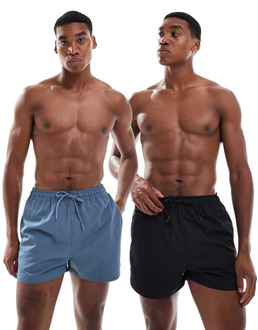 Pull&Bear 2 pack STWD swimshort in black & blue