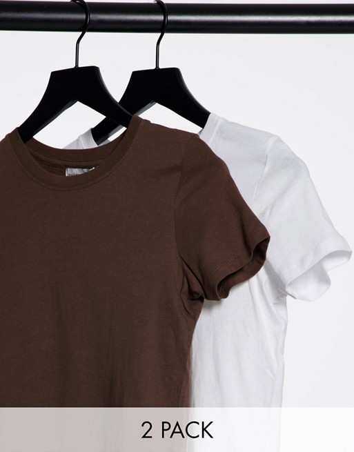 Pull&Bear 2 pack t-shirt in white and brown