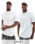 Pull & Bear 2 pack t-shirt in white & blue-Multi