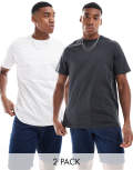 Pull & Bear 2 pack t-shirt in white & grey-Multi