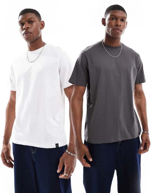 Pull&Bear 2 pack t-shirts in charcoal and white 