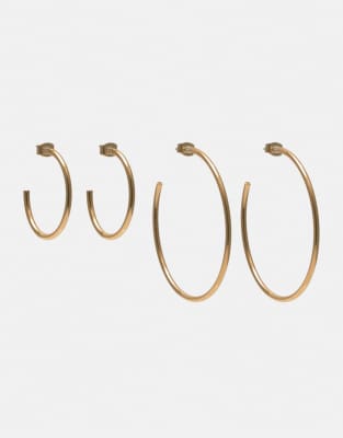 Pull & Bear - 2er-Pack Basic-Creolen in Goldoptik-Goldfarben