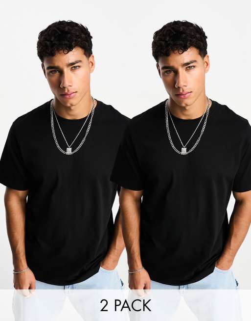Pull&Bear – 2er-Pack Basic-T-Shirts in Schwarz 