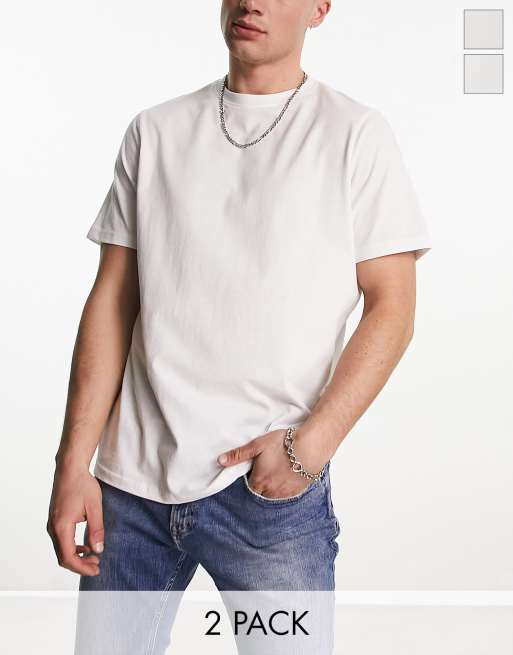 Pull&Bear – 2er-Pack Basic-T-Shirts in Weiß 