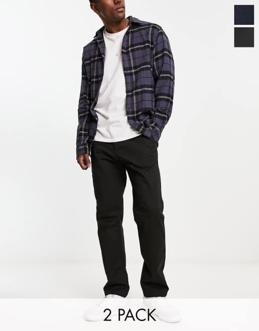 Pull&Bear – 2er-Pack Chinohosen in Schwarz und Marineblau