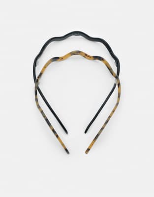 Pull & Bear - 2er-Pack feste Haarreifen in Schwarz und Schildpatt-Optik