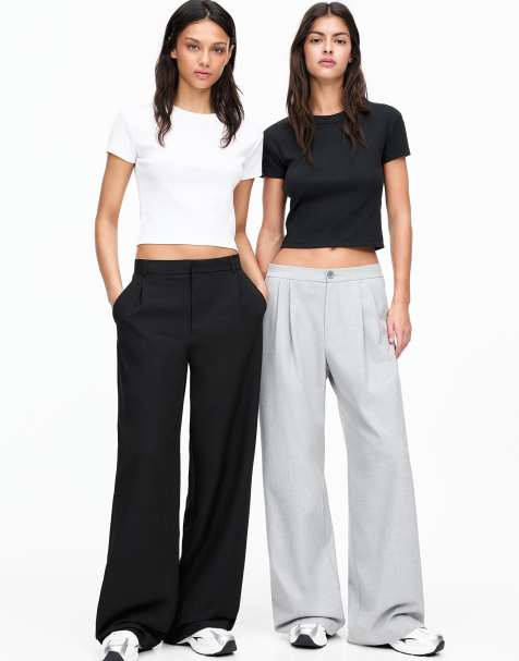 Pull&Bear – 2er-Pack gerippte T-Shirts in Schwarz und Weiß - view 1