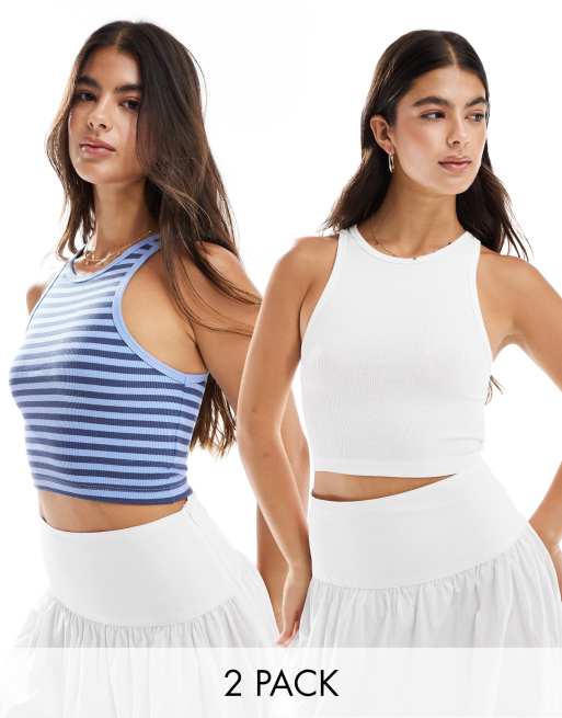 Pull&Bear – 2er-Pack gestreifte Trägertops in verschiedenen Farben