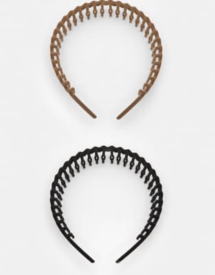 Pull & Bear - 2er-Pack Haarreifen in Braun-Brown