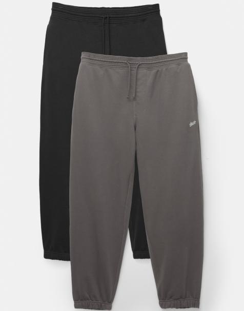 Pull&Bear – 2er-Pack Jogginghosen in Grau mit „Stwd“-Logo - view 1