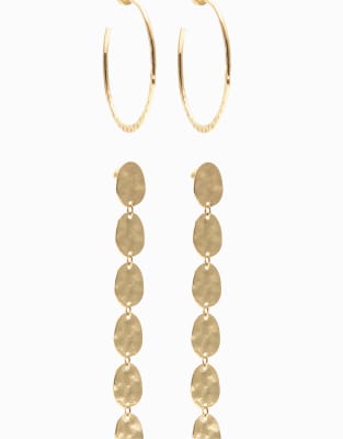 Pull&Bear – 2er-Pack Ohrringe in Metallic-Goldoptik