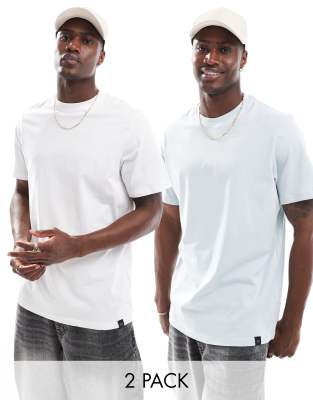 Pull&Bear – 2er-Pack T-Shirts in Weiß und Blau