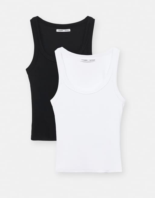 Pull&Bear – 2er-Pack Tanktops in Weiß und Schwarz, 4 von 4
