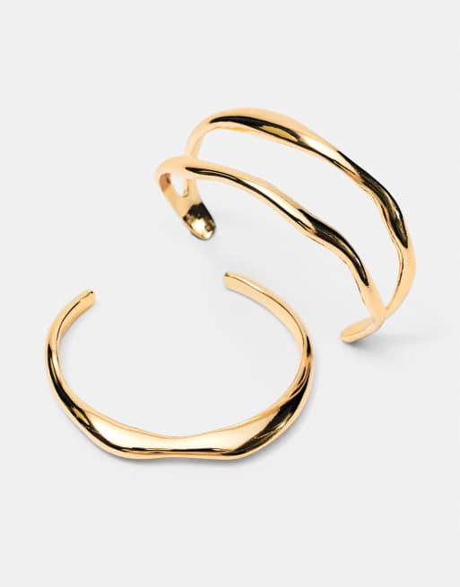 Pull&Bear – 2er-Pack wellige Armreife in Gold-Optik, 3 von 4