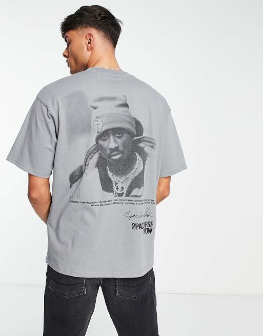 Pull&Bear 2Pacalypse now back print t-shirt in grey