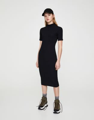 ribbed midi dress with sleeves