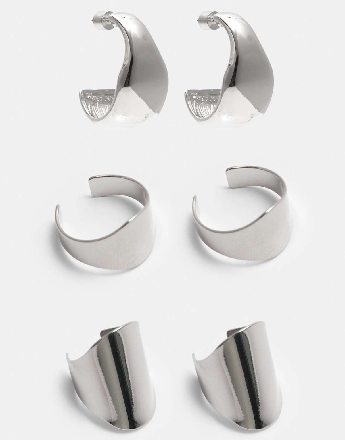 Pull&Bear 3 ear cuffs and hoop earrings pack in silver