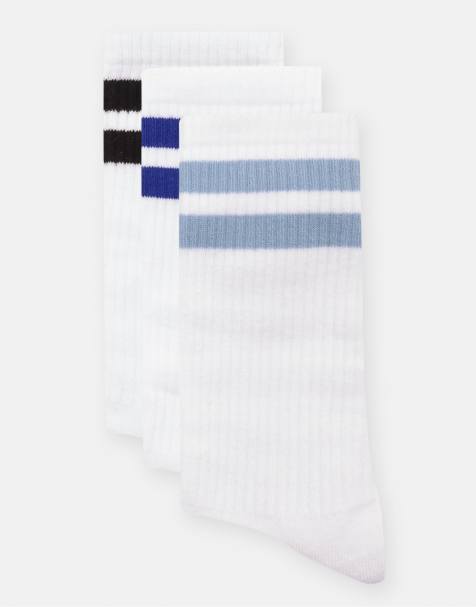 Pull&Bear – 3 Paar gestreifte Socken in Weiß - view 1