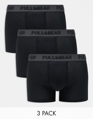 Pull & Bear 3 pack boxers contrast waistband in black and grey-Multi