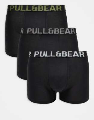 3 pack boxers in black, gray and khaki