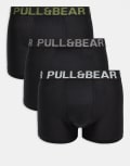 [Pull & Bear] Pull & Bear 3 pack boxers in black, grey and khaki S BLACK