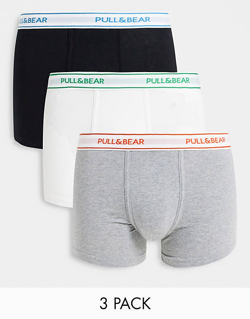 Men Pull&Bear 3 pack boxers in black white and blue 