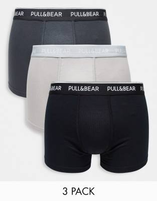 Pull & Bear 3-pack Boxers In Gray And Black