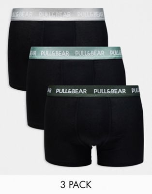 Pull&Bear 3 pack boxers in khaki, grey and green