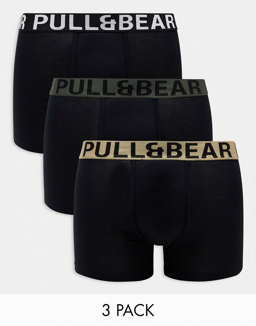 Pull & Bear 3 pack boxers in khaki, nude and black-Multi