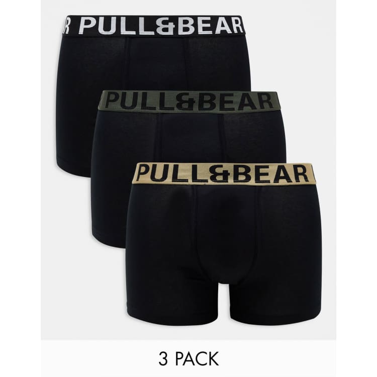 Pull Bear 3 pack boxers in khaki nude and black ASOS