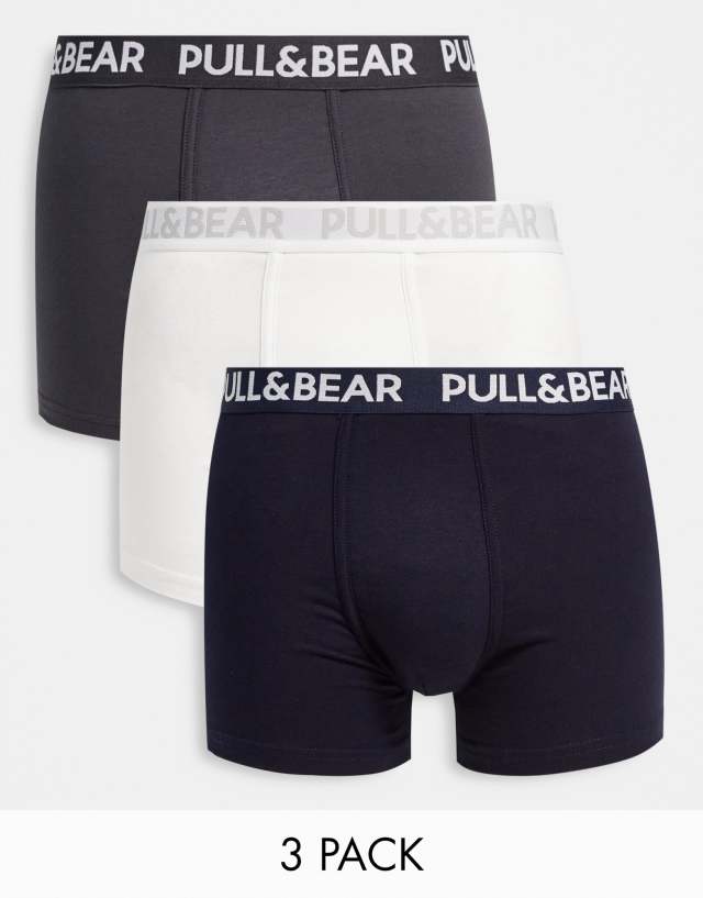 Pull&Bear 3 pack boxers in white gray and navy