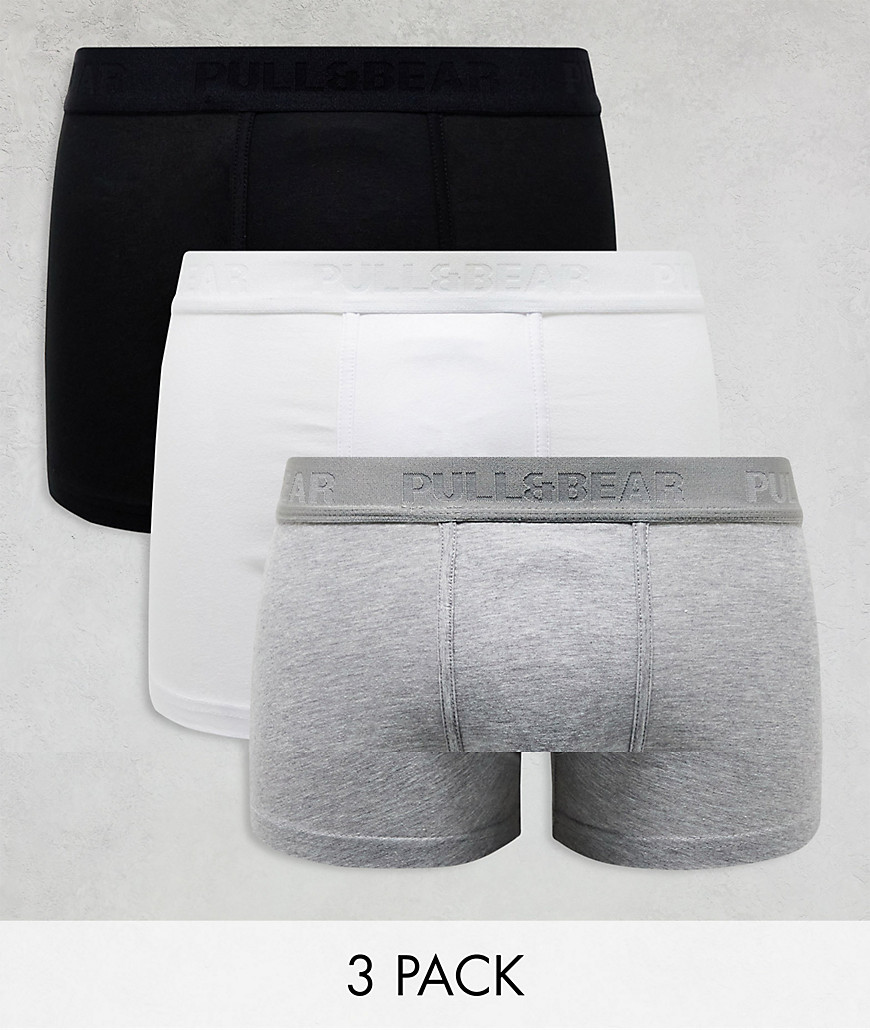 Pull & Bear 3 pack boxers in white, grey and black-Multi