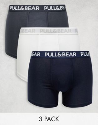 Pull&Bear 3 pack boxers in white, grey and navy