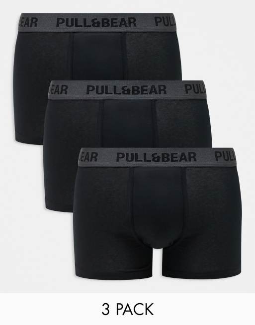 Pull&Bear 3 pack boxers with contrast waistband in black and gray