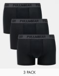 [Pull & Bear] Pull & Bear 3 pack boxers with contrast waistband in black and grey-Multi XL Black
