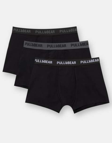 Pull&Bear 3 pack boxers with contrast waistband in black - view 1