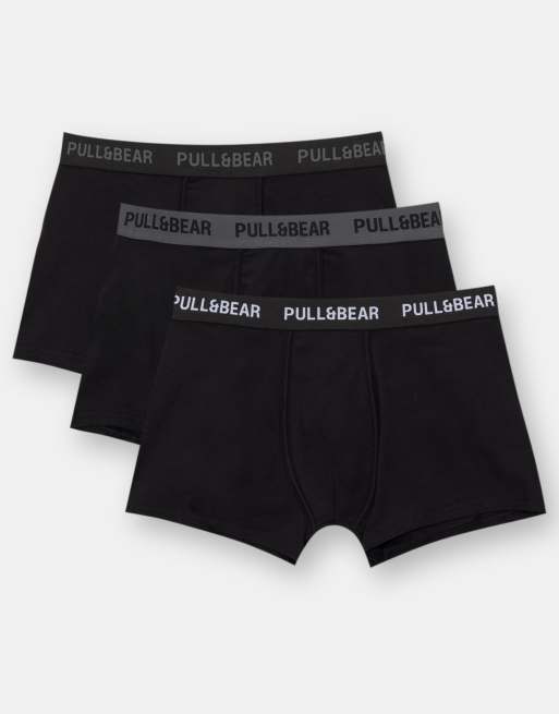 Pull&Bear 3 pack boxers with contrast waistband in black