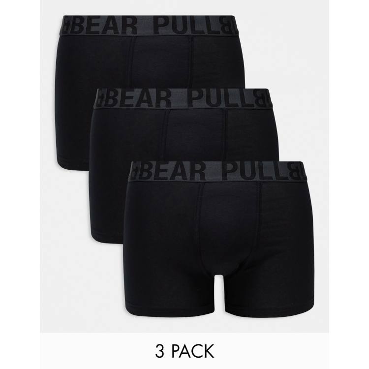 Pull&Bear 3 pack boxers with gray contrast waistband in black