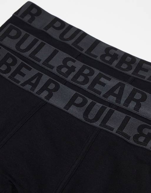 Pull&Bear 3 pack boxers with gray contrast waistband in black