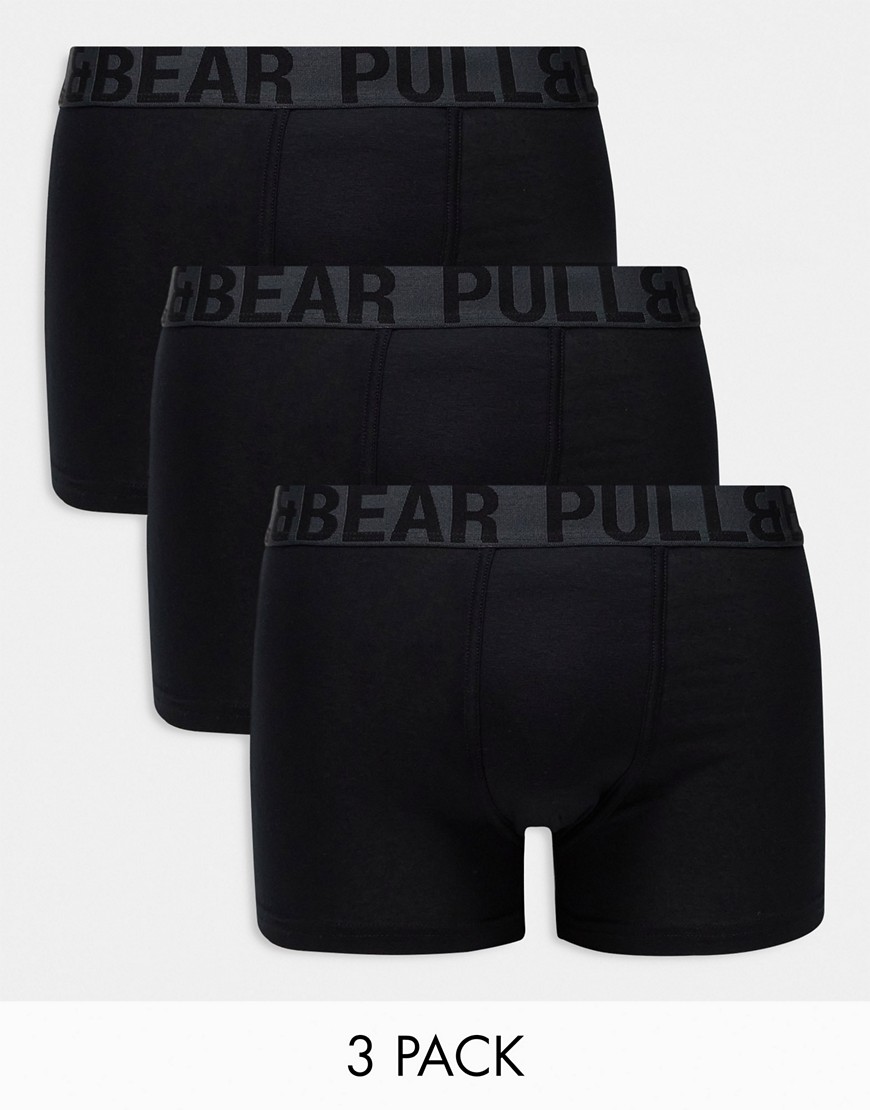 Pull & bear 3 pack boxers with grey contrast waist band in black