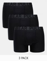 Pull&bear 3 pack boxers with white contrast waist band in black