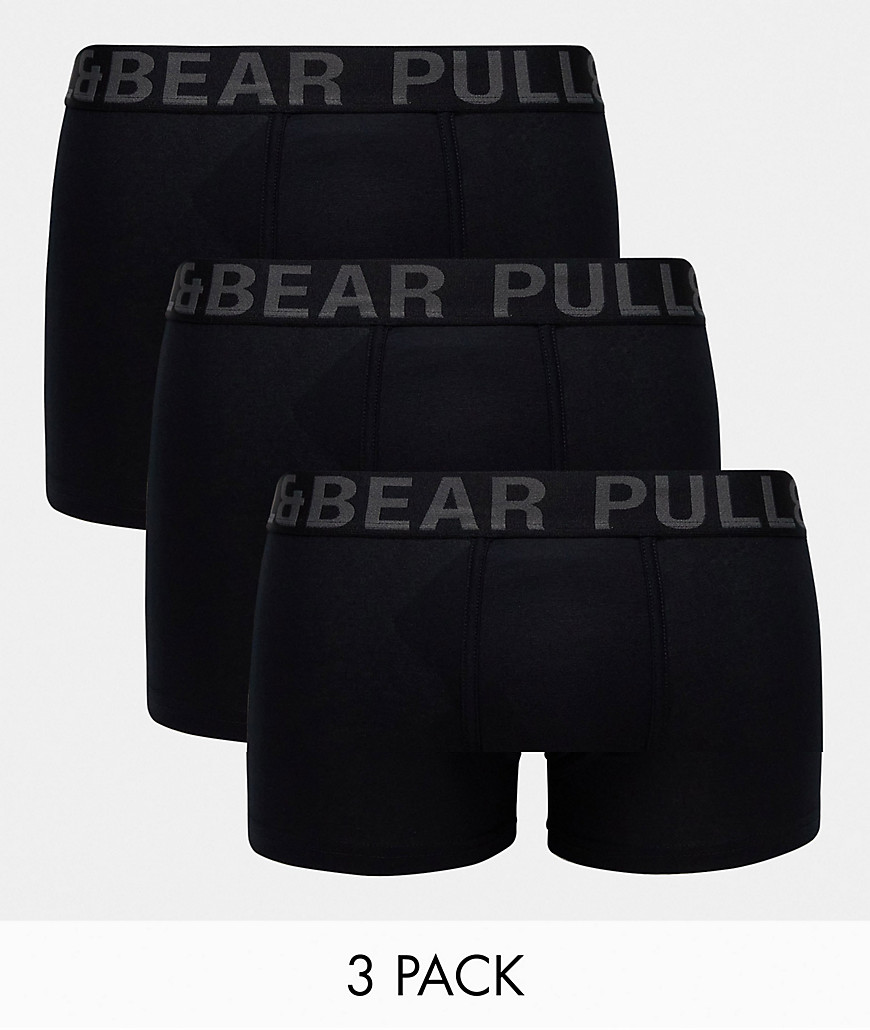 Pull & Bear 3 pack boxers with grey contrast waistband in black