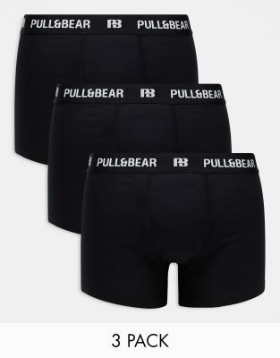 Pull&bear 3 pack boxers with white contrast waist band in black