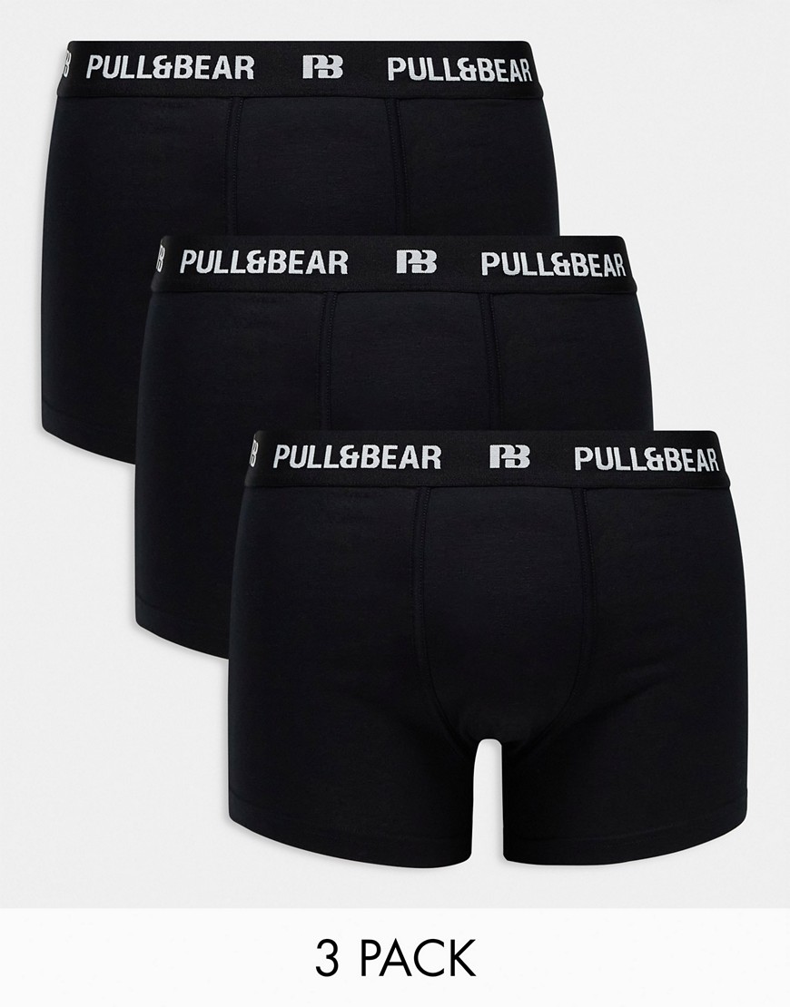 Pull & Bear 3 Pack Boxers With White Contrast Waistband In Black