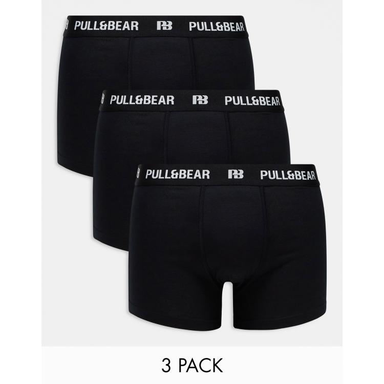 Pull&Bear 3 pack boxers with white contrast waistband in black