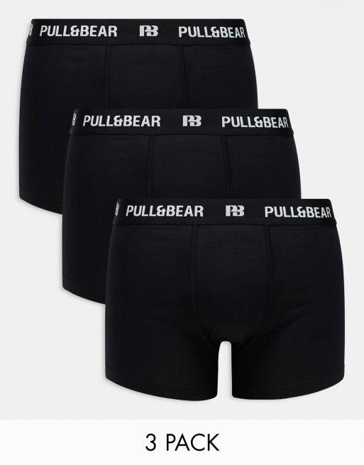 Pull&Bear 3 pack boxers with white contrast waistband in black